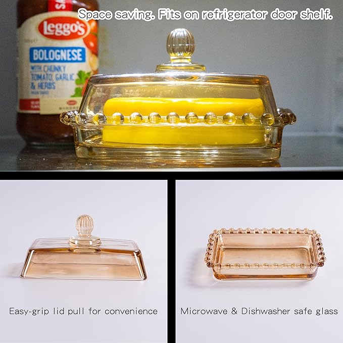 Glass Butter Dish with Lid for Countertop, Champagne Color Crystal Covered - Image 4