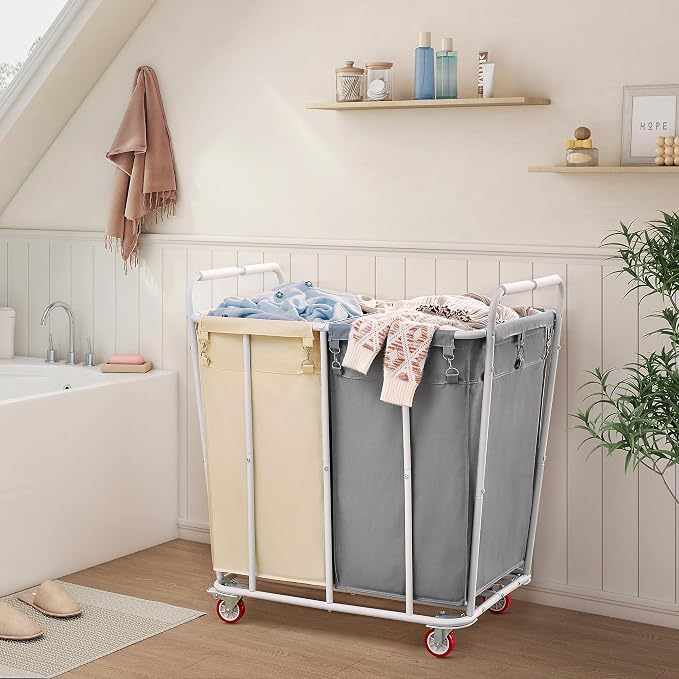 Hoctieon 2 Section Laundry Sorter Cart, 400L Rolling Hamper - Image 6