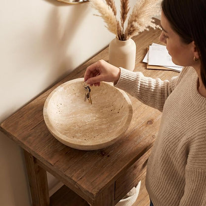 Large 7.87" Natural Travertine Stone Decorative Bowl, Coffee Table Centerpiece - Image 6