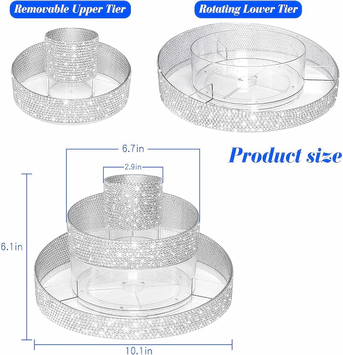 Bling 360 Rotating Makeup Organizer, Shiny Lazy Susan Cosmetic Storage Turntable - Image 2