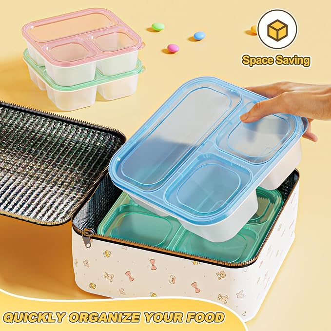Canfanni 6 Pcs Snack Box Container Set, Reusable 3&4 Compartment Meal Prep - Image 7