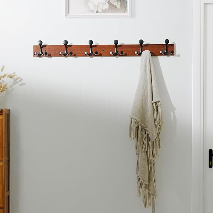 SKOLOO 39-Inch Cherry Wood Coat Rack Wall Mount - Image 2