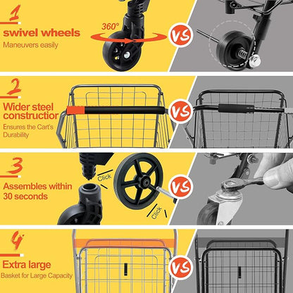 Wellmax WM99024S Grocery Utility Shopping Cart, Easily Collapsible and Portable - Image 3