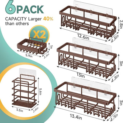 Veken Shower Caddy 6-Pack, No Drilling & Rustproof, Waterproof Adhesive Shelves - Image 7