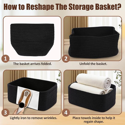 5-Pack Small Woven Rope Storage Baskets, 2 Sizes Organizer Bins | Fabric Cube - Image 7