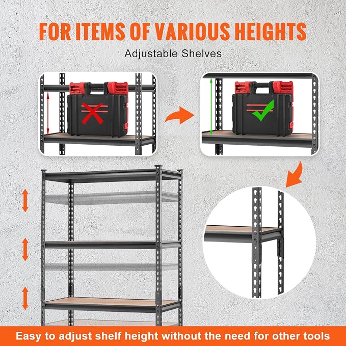 VEVOR Storage Shelving Unit, 5-Tier Adjustable, 2000 lbs Capacity, Heavy Duty - Image 8