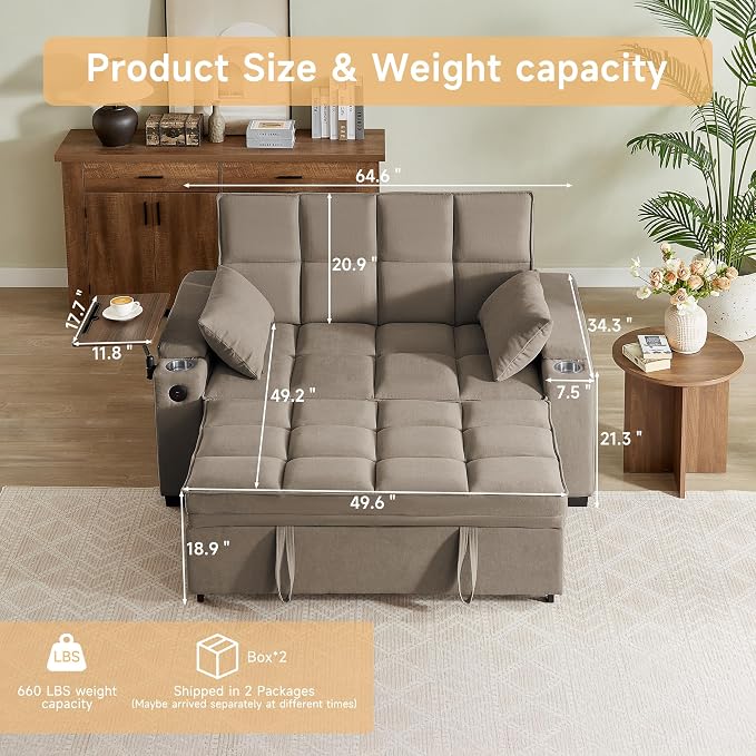 hansones 65" 3-in-1 Sofa Bed, Pull Out Sleeper Sofa - Image 2