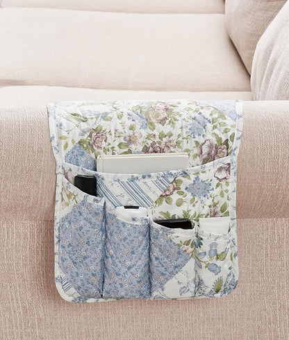 Brilliant Sunshine Blue Rose Patchwork Couch Armrest 5 Pockets Organizer by BrilliantSunshine