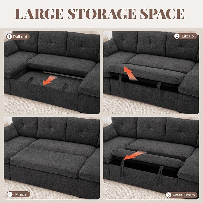 Huatean Home Oversized Sleeper Sofa Couch, 100 inch 2 in 1 Pullout Couch Bed - Image 7