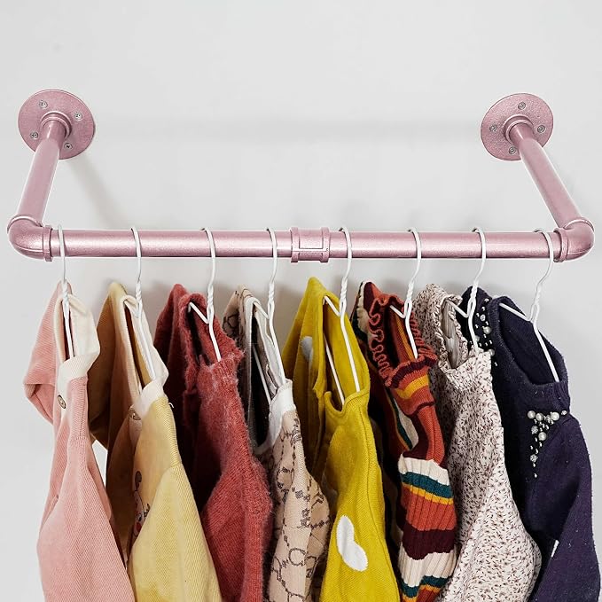 WEBI Industrial Pipe Clothing Rack, Heavy Duty Metal Garment Rack Bar Wall - Image 2
