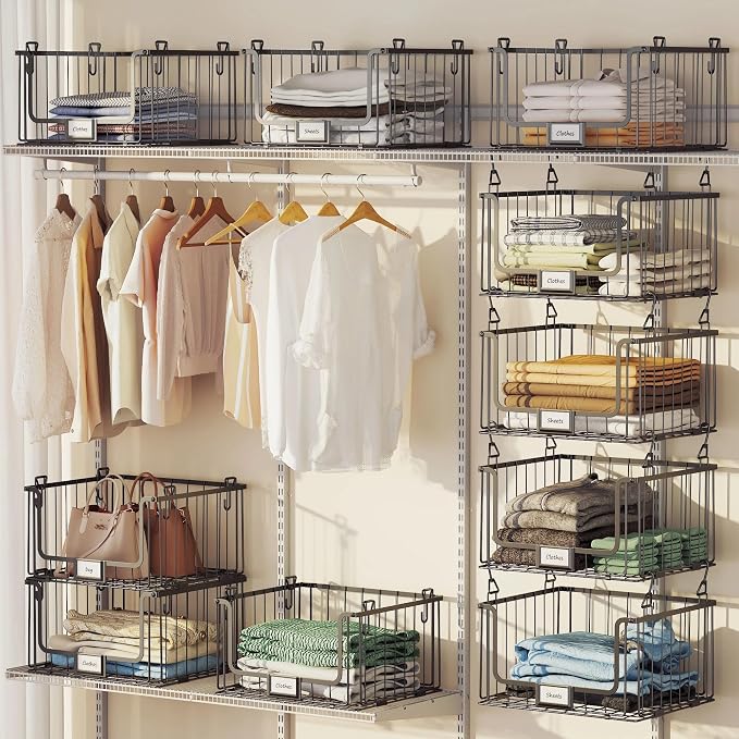 3-Pack Hanging Laundry Organizer, Stackable Wire Shelf Storage - Image 5