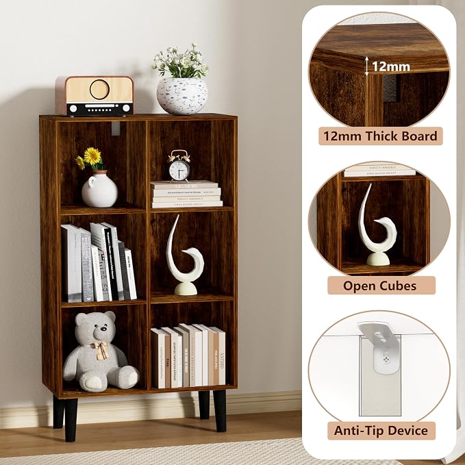 6 Cube Bookcase, Wooden Book Shelf Cube Storage Organizer - Image 4