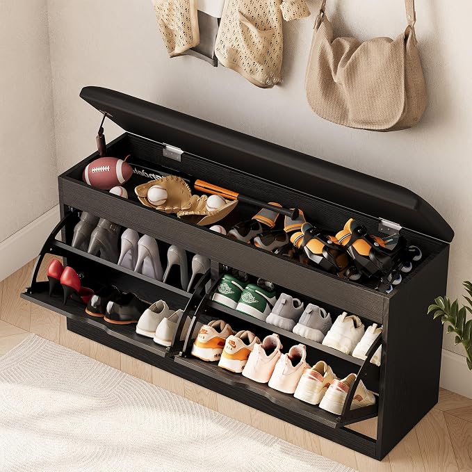 40" Shoe Storage Bench with Flip Drawers Padded Seat Cushion, Shoe Cabinet with - Image 8