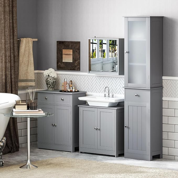 kleankin 23.5" Pedestal Sink Storage Cabinet, Freestanding Bathroom Under Sink - Image 8