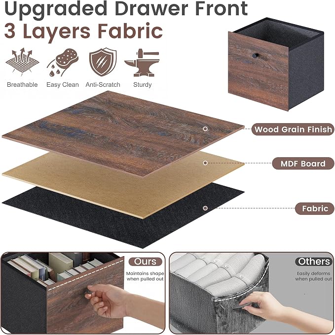 Walnut Cube Storage Bookcase 2-Pack, Rustic Brown 20 Cube Storage Organizer - Image 3