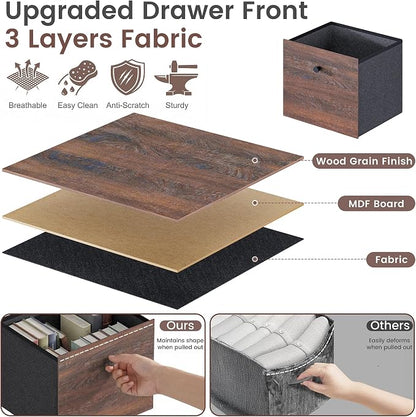Walnut Cube Storage Bookcase, Rustic Brown 20 Cube Storage Organizer, Wooden - Image 3