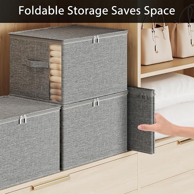 Clothes Storage Bins with Sturdy Frames, Foldable Fabric Clothing Organizer Box - Image 4