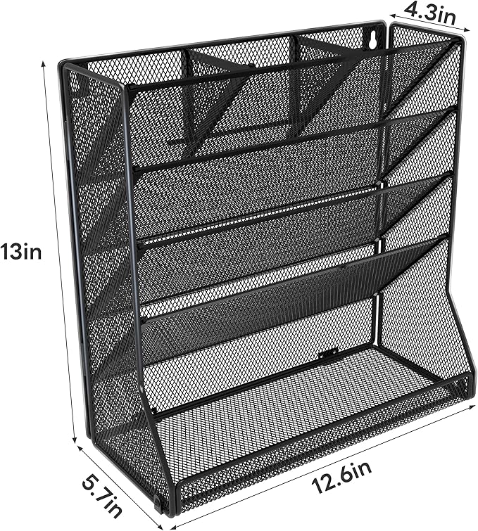 File Organizer Wall Mounted 5 Tiers, Durable Adjustable Metal Vertical Hanging - Image 7
