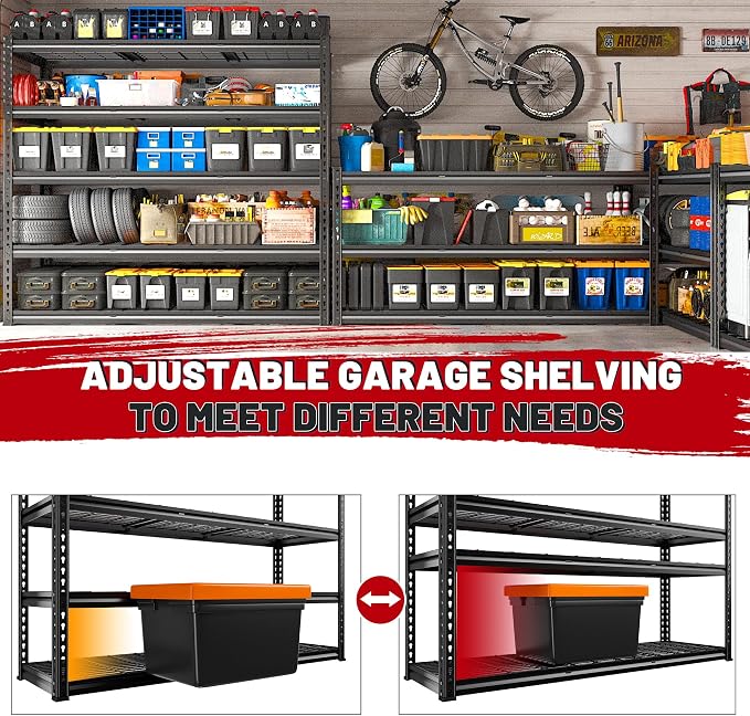 REIBII 55" W Garage Shelving, Storage Shelves Load 3000LBS, 5 Tier Adjustable - Image 6
