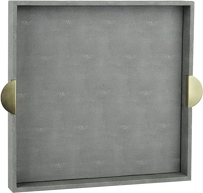 HofferRuffer Faux Leather Decorative Serving Tray, Elegant Coffee Table Ottoman by HofferRuffer