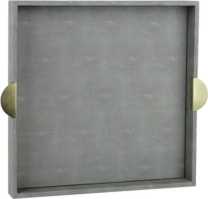 HofferRuffer Faux Leather Decorative Serving Tray, Elegant Coffee Table Ottoman by HofferRuffer