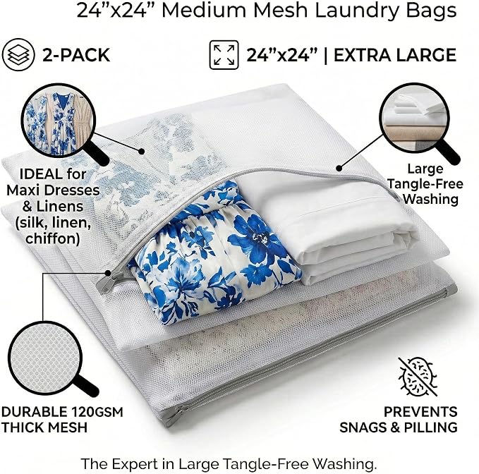 24x24 Medium Mesh Laundry Bags for Delicates, Blouses & Bed Linens – Durable - Image 2