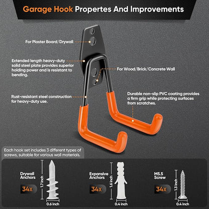 Nacial 18 Pack Garage Hooks Heavy Duty, Utility Steel Garage Storage Hook - Image 3