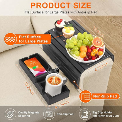 Joy&Grace Couch Cup Holder, 3-in-1 Magnetic Detachable Couch Arm Tray, Bamboo - Image 2