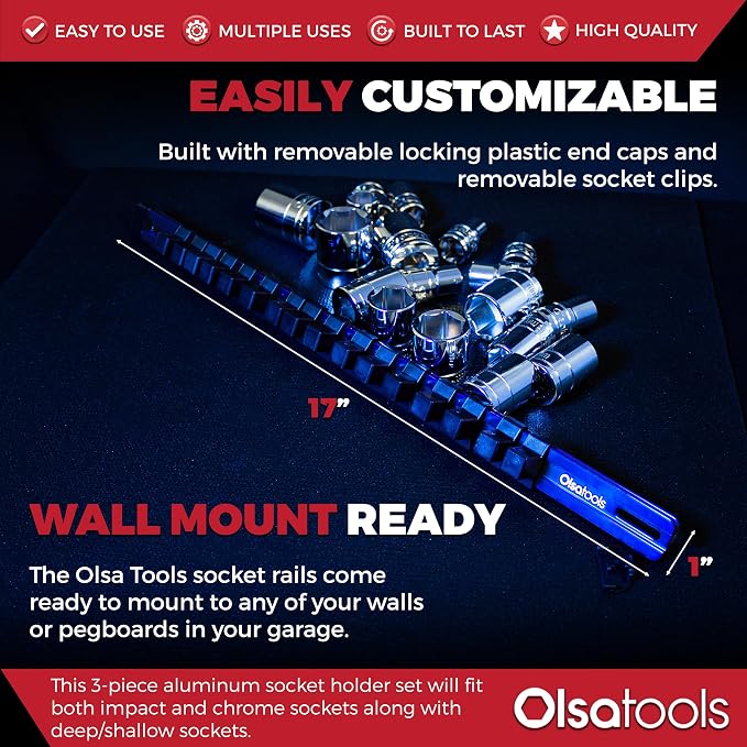 Olsa Tools 3 Pc Set Aluminum Socket Organizer - Image 3