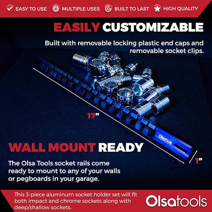 Olsa Tools 3 Pc Set Aluminum Socket Organizer - Image 3