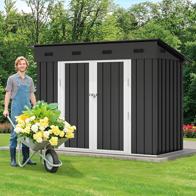 DWVO 9' x 4' Outdoor Storage Shed, Lockable Double Doors, Sloped Roof, - Image 3