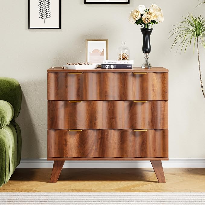 3 Drawer Dresser, Fluted Chest of Drawers - Image 3