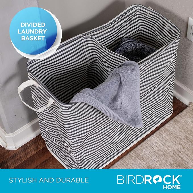 BIRDROCK HOME Collapsible Double Laundry Hamper Basket - Image 5
