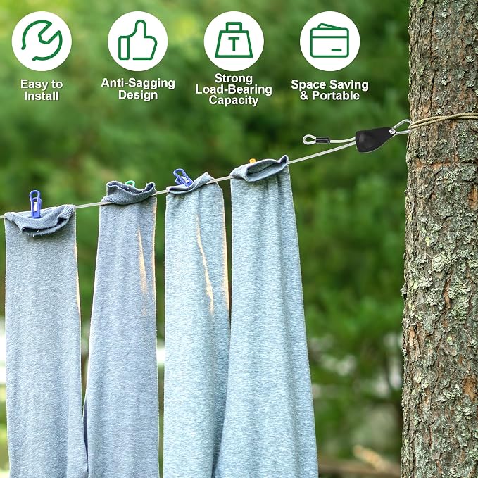 40 FT Clothes Line Outdoors, Anglecai 3/16" Retractable Wire Clothes Ropes PVC - Image 4