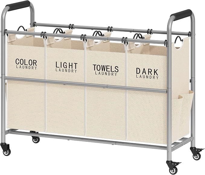 Tajsoon 4 Bag Laundry Sorter Cart, 4 Section Laundry Hamper Sorter by Tajsoon