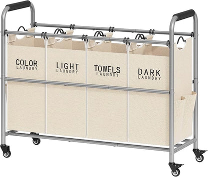 Tajsoon 4 Bag Laundry Sorter Cart, 4 Section Laundry Hamper Sorter by Tajsoon