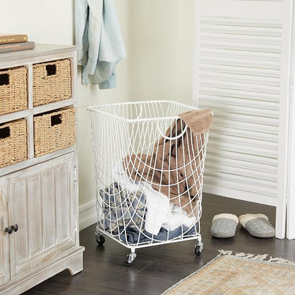 Deco 79 Metal Storage Cart Deep Set Mesh Rolling Laundry Basket - Image 5