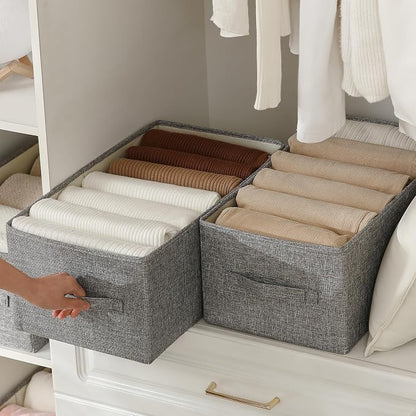 Linen Folding Storage Bins, 3 Pack Large Storage Baskets, Clothing Storage Bins - Image 4