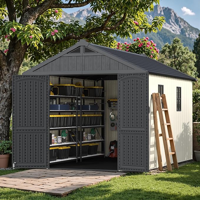 Devoko Resin Storage Shed with Floor, 8 x 12 FT Outdoor Plastic Tool Shed with - Image 3