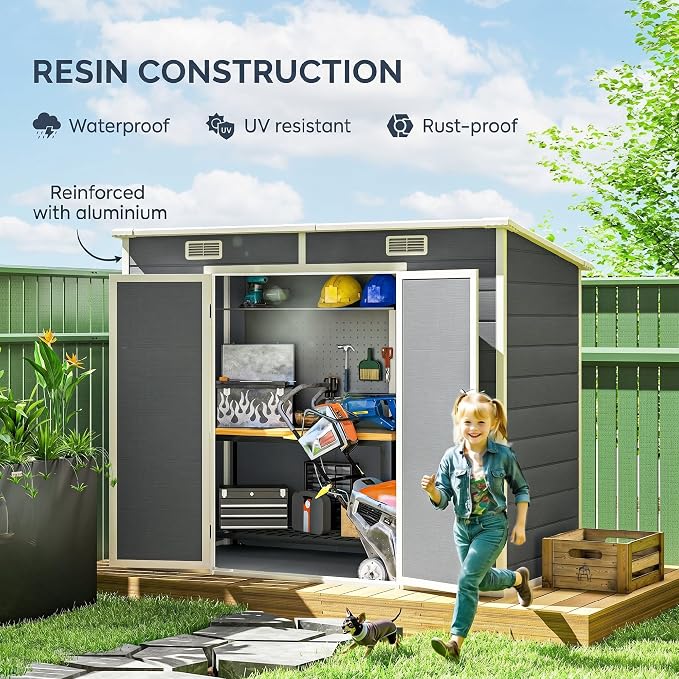 Outsunny 8' x 4' Outdoor Storage Shed, Waterproof Resin Plastic Shed - Image 4