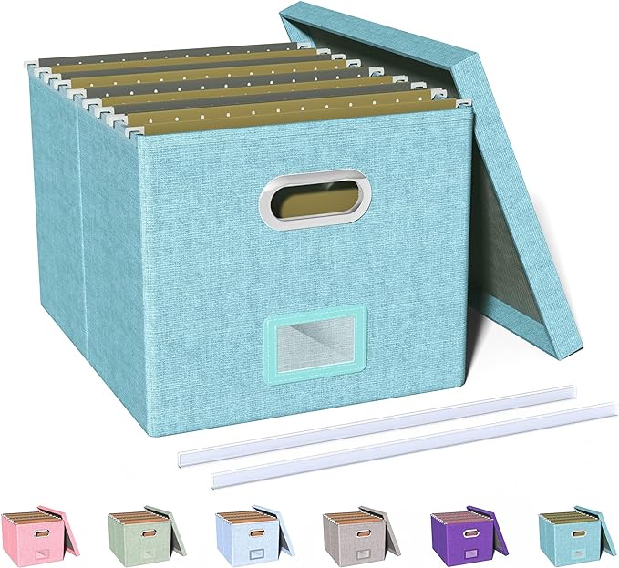 File Organizer Box with Lid, Portable Hanging File Box by Oterri