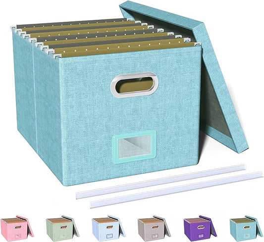 File Organizer Box with Lid, Portable Hanging File Box by Oterri