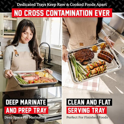 BLAZIN' GRILL Prep and Serving Trays | Set of 2 Stackable, Stainless Steel BBQ - Image 3
