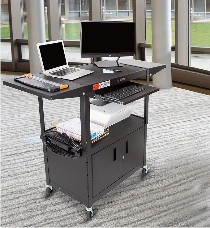 Line Leader Large AV Cart with Locking Cabinet & Drop Leaves, Rolling Height - Image 7