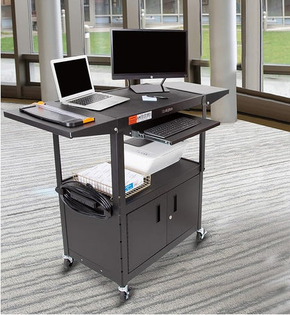Line Leader Large AV Cart with Locking Cabinet & Drop Leaves, Rolling Height - Image 7
