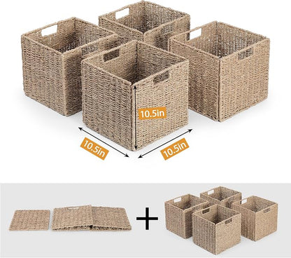 10.5 x 10.5in Seagrass Storage Baskets Set of 4, Cube Foldable Woven Storage - Image 4