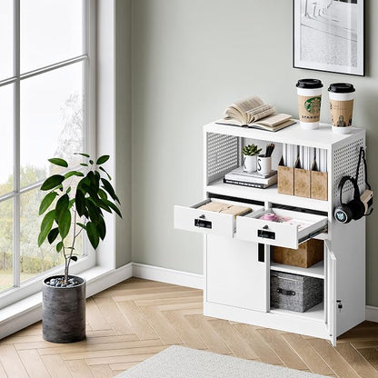 Yizosh Locking Cabinet with 2 Drawers, Metal Storage Cabinet with Locking Doors - Image 8