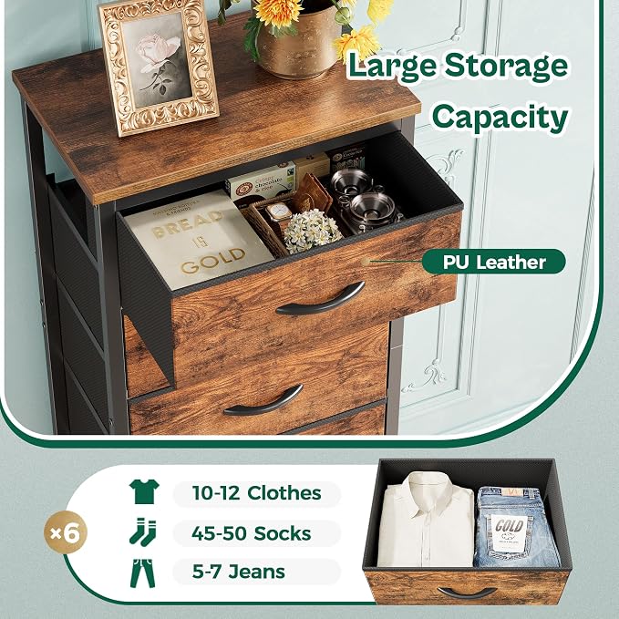 Huuger 43.3 Inch Tall Dresse for Bedroom, 6 Drawer Dresser & Chests of Drawers - Image 7