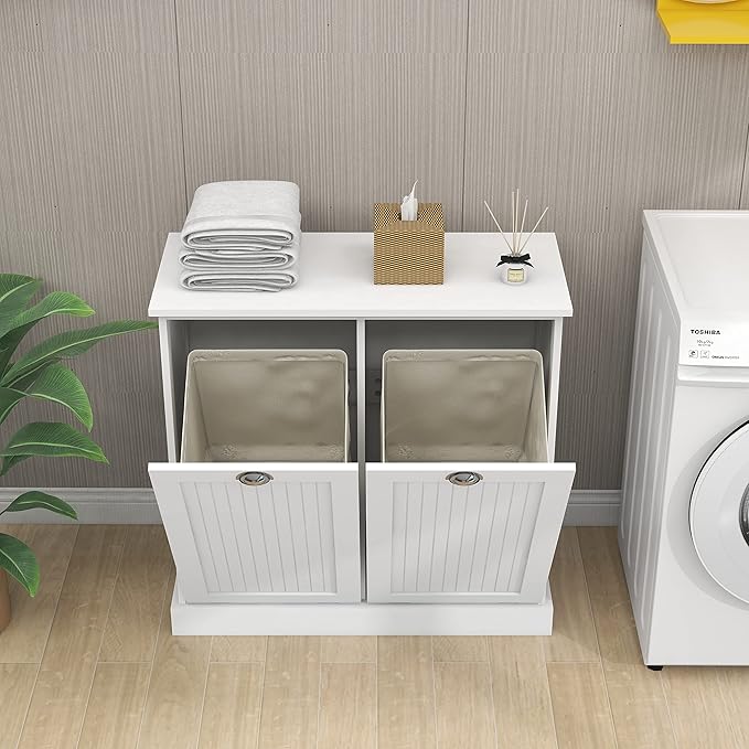 KEIKI Double Tilt-Out Laundry Hamper Cabinet - Image 3