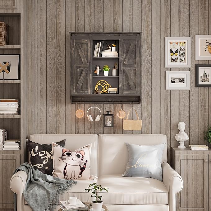 Trironsun Farmhouse Medicine Cabinet 2 Sliding Barn Doors 3 Tier Rustic Wood - Image 7